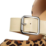 Spring  Autumn New Model Fashion High Heels Nude Shoes Color Blocking Pointed Tip Buckle Leopard Print Sexy Party Women's Shoes