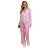 Women's 2025 Christmas Pajama Sets Fashionable Santa Printed Front Tie Ruffle Tops with Pants Two Pieces Soft Sleepwear
