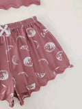 Summer Sleepwear Women 2 Pieces Pajama Set Pink Black Moon and Planet Print Sports Camisole and Shorts Set Casual Loungewear