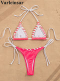 PU Faux Leather Halter Bikini Female Swimsuit Women Swimwear Two-Pieces Bikini Set High Cut Leg Bather Bathing Suit Swim V8095