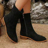 Elegant Square Heel Boots for Women Comfort Pointed Toe Mid Heel Ankle Boots Woman 2025 Plus Size Faux Suede Booties Female