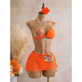 With Skirt 3D Flower Halter Bikini Women Swimwear Female Swimsuit Three-Pieces Bikini Set Padded Bather Bathing Suit Swim  V8346
