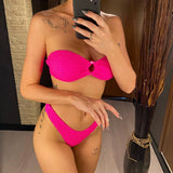 Wrinkled Bandeau High Cut Bikini Women Swimwear Female Swimsuit Two-Pieces Bikini Set Strapless Bather Bathing Suit Swim V3367