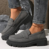 Basic Gray Faux Suede Loafers Shoes Women Slip On Round Toe Loafers Shoes Woman Spring Autumn Plus Size Platform Shoes Ladies
