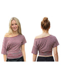 Women Elegant Summer Off One Shoulder Tops Striped Short Sleeve Loose Fit Basic T Shirts for Daily Wear