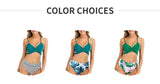 3 Colors Sexy Bikini Women Push Up Swimwear Swimsuit Striped Leaves Print Cross Straps Bowknot Backless High Waist Bikinis Set