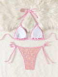 DEKA Women Mini Lace-up Bikini Set Pleated Bandeau Swimsuit Female Thong Swimwear Bather Swimming Beachwear Bathing Suit