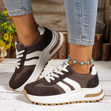 Fashion Stripe Thick Bottom Sneakers Women 2026 Autumn Platform Lace Up Sport Shoes Woman Anti Slip Thick Sole Running Shoes