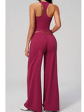 Women's Summer Two Piece Yoga Sets Slimming Sports Tank Top Lifted Buttocks High Waist Flare Pants Gym Fitness Suits Tracksuit