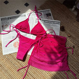 Pink 3PC With Skirt Gradient Bikini Women Swimwear Female Swimsuit Three-Pieces Bikini Set Padded Bather Bathing Suit Swim V6696