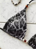 Sexy Coffee Leopard Print Micro Bikini 2026 Women Pearls Trap Push Up Bra Tie Side Thong Swimsuit Bathing Suit Holiday Swimwear
