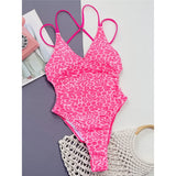 S - XL Sexy Leopard Printed V Neck Women Swimwear One Piece Swimsuit Female Backless High Leg Cut Bather Bathing Suit Swim V4808