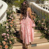 FDYOUI 2026 Summer Spaghetti Strap A-line Floral Vacation Dress for Women Elegant High Waist Tunics Long Party Evening Dresses