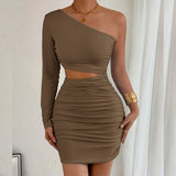 Fashion Sexy Dress Slanted Collar Single Shoulder Sleeves Hollow Slim Fit Sexy Dresses Skinny Slim Elegant Party Mini Dresses