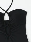 2026 Halter Swimsuit One Piece Solid Hollow Swimwear Women Sexy Bathers Bathing Swimming Swim Suit Female Beachwear
