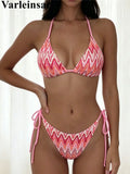 Printed Halter Bikini Female Swimsuit Women Swimwear Two-Pieces Bikini Set High Leg Cut Strappy Bather Bathing Suit Swim V8176