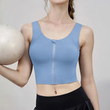 Women Sports Vest Sleeveless Round Neck Zipper Closure Fitness Bra Seamless Fabric Front Zipper Removable Chest Pad Underwear