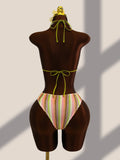 Vintage Black Striped One Piece Swimwear Women 2026 3D Metal Flower Hollow Out Backless Beach Holiday Bathing Suit Swimsuit
