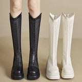 Sexy Mesh Hollow Boots Woman Summer 2025 Solid Size Zipper Mid-Calf Boots for Women Fashion Round Toe Platform Shoes Lady