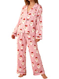 Women’s 2025 Christmas Pajamas Set Long Sleeve Oversized Button Down Shirt and Long Pants Two Pieces Loungewear