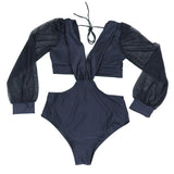 TW Sexy High Waist One Piece Swimsuit Women V Neck 2024 Long Sleeve Bathing Suit Brazilian Swimwear Monokini Summer Beachwear