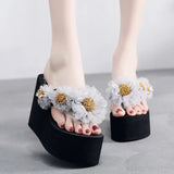 2025 New Beach Flip Flops For Women Summer Wedges Shoes Bohemian Flower Slippers Girls Sexy High Heels Street Platform Sandals