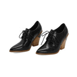 Snake Print Pumps Women Lace Up Brogue Shoes Pointed Toe Wedge Heels Deep Mouth Plus Size 40 41 42