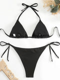 Sexy Shiny Pu Faux Leather Bikini 2025 Women Swimwear Female Swimsuit Two-pieces Bikini set String Bather Bathing Suit Swim Lady