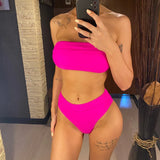 Sexy Bandeau High Leg Cut Female Swimsuit High Waist Bikini Women Swimwear Two-Pieces Bikini Set Bather Bathing Suit Swim V5444