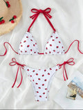 Sexy Women Cute Strawberry Print Halter String Micro Bikini Sets Two Pieces Swimsuit Swimwear Bathing Suit Beach Outfits Biquini