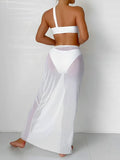 3 Pieces One shoulder Ring Link Bikini 2026 Women & Skirt Swimsuit Solid Sexy Swimwear Female Bathers Bathing Swimming Swim Suit