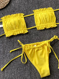 Tie Dye Pleated Ruffled Bikinis Bandeau Bikini Women Swimsuit Female Swimwear Two-pieces Bikini Set Hollow Out Bathing Suit Swim