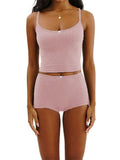 2 Piece Sets Women's Solid Color Bow Camisole Tops and Shorts Sets Summer Casual Loungewear