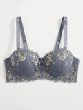 Floral Plus Size Women Bra Lace & Embroidery Push up Bra Comfort Thin Cup Underwire Support Lingerie Bra