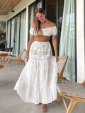 Lace Skirt Set Dress Summer Women Beach Holiday Sexy Cotton Matching Set Outfits Spring White 2 Pcs Vestidos Female Set 2025