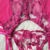 Toucheart Sexy Lingerie Embroidery Printing Bra Garters Set For Women Mesh See- Through Hollow Out Exotic Sexy Underwear Suit