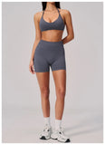 2 Pieces Seamless Yoga Sets Women Solid Color Sports Bra Tight Fitting Peach Buttocks Shorts Fitness Suit Gym Running Tracksuit