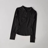 Women's Slim Fit Long Sleeved Yoga Exercise Top Elastic Half Zipper Fitness Suit for Active Wear