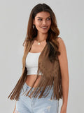 Women Riveted Tassel Vest Coat Sleeveless Cardigan Tops Coat Summer Casual Waistcoat Gilet