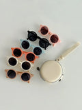 Small Foldable Round Sunglasses Girls Glasses Case Vintage Classic Sun Glasses Boy Portable Eyewear UV400