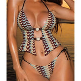 Printed Halter Tankini High Leg Cut Bikini Women Swimwear Female Swimsuit Two-Pieces Bikini Set Bather Bathing Suit Swim V7702