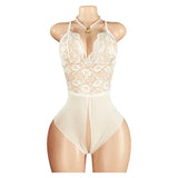 Woman Crotchless Lingerie Bodysuit Erotic Lace Mesh Underwear Babydoll Dresses Sexy Pajamas See Through Jump Suit Desire Costume