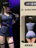 Sexy Cosplay Policewoman Midnight Uniform SM Zipper Bodysuits Solid Color Deep V Short Sleeved Wrap Hip Bodysuits Charming K0JQ