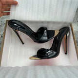 Black glossy  Female High Heels Open Toe Slides Trending Breathable Women Summer Outfit Casual Shoes12cm Sandals