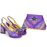 doershow beautiful Italian Shoes And Bag Sets For Evening Party With Stones Italian Leather Handbags Match Bags! HC1-1