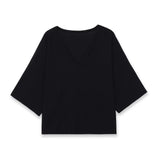 Fashion Casual Short Sleeve Knit Top Women Black White V Neck T Shirt Loose Fit Casual Short Sleeved Top For Summer Elegant E9OJ