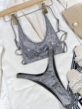 2025 Shiny Sequins Thong Bikini Women Swimsuit Female Swimwear Two-piece Bikini Set High Cut Bather Bathing Suit Swim Beachwear