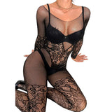 Women's One-Piece Trousers Tights Long Sleeve Half See-through Off-Shoulder Party Outfit Crotchless Bold Underwear Sexy Body Set