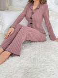 2025 Autumn Winter Warm Sleepwear Women Pajamas Set Lapel Bow Flannel Loose Long Sleeve Tshirt Tops and Trousers Home Suit