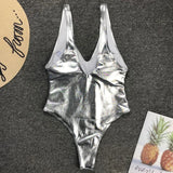 Shiny PU Faux Leather Women Swimwear One Piece Swimsuit Female Monokini High Cut Bikini Set Bathing Suit Swim Beachwear Bodysuit